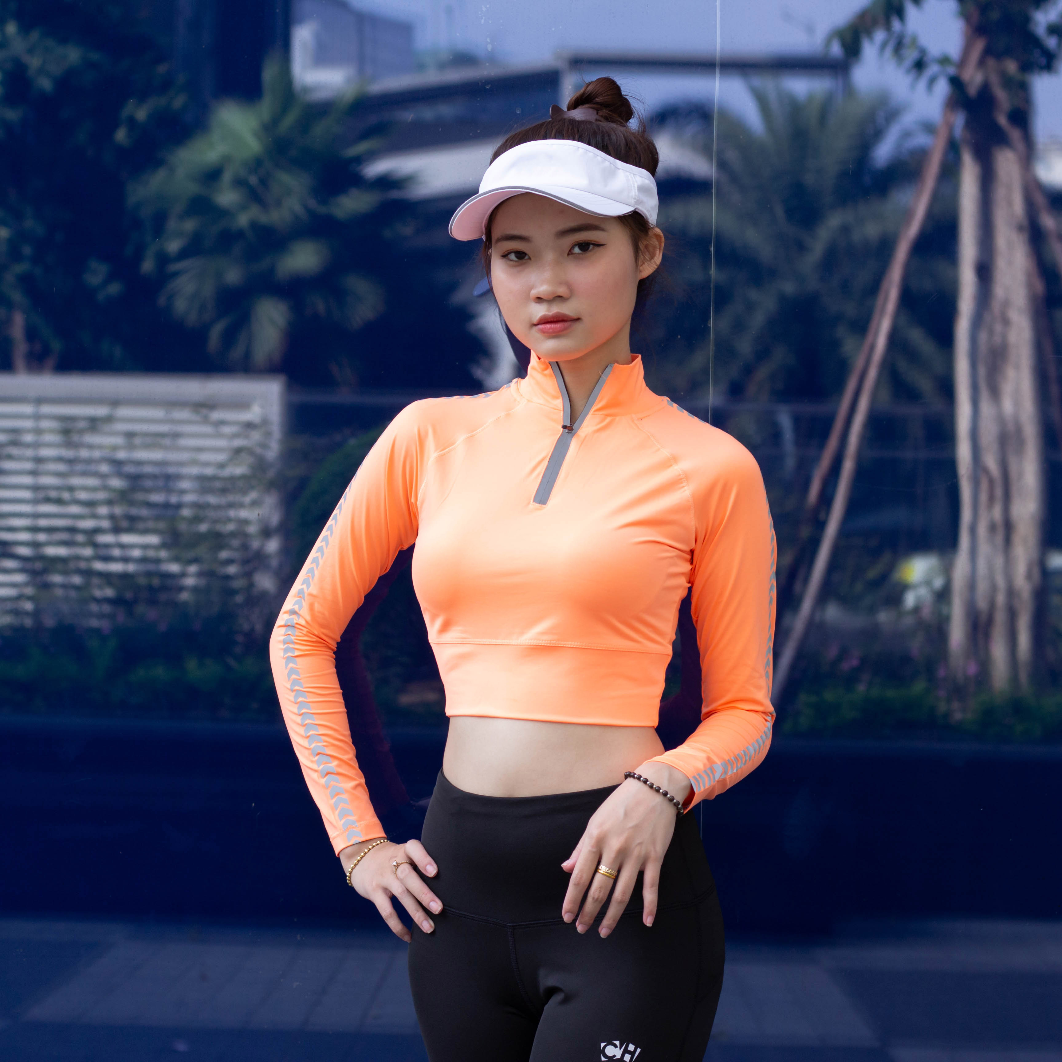 Áo Croptop Tay Dài Phản Quang Tập Gym, Yoga