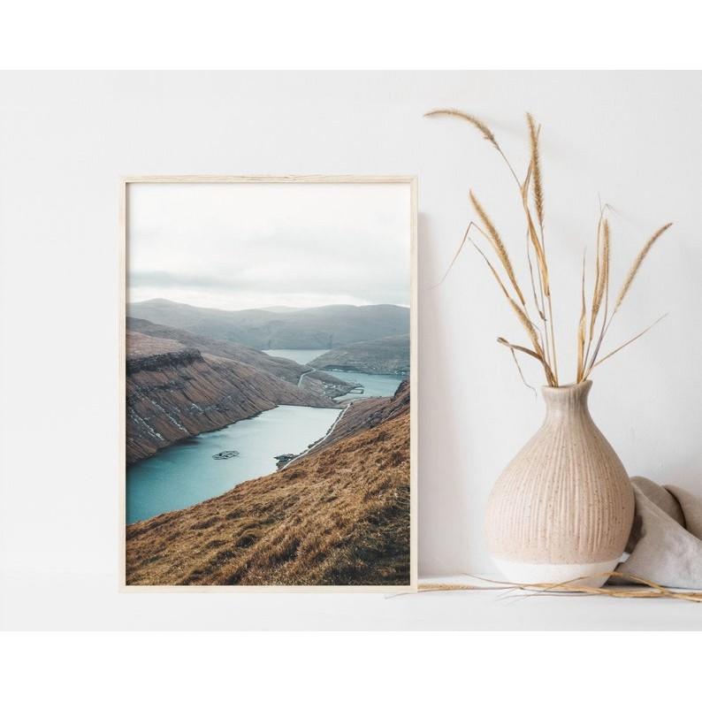 Bộ 6 tranh treo tường thiên nhiên cam xanh canvas có đinh tặng kèm