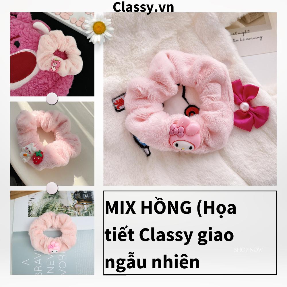 Dây cột tóc scrunchies bằng bằng lông, đính họa tiết hoạt hình cún, gấu giao ngẫu nhiên mix hàn quốc dành cho nữ PK1676