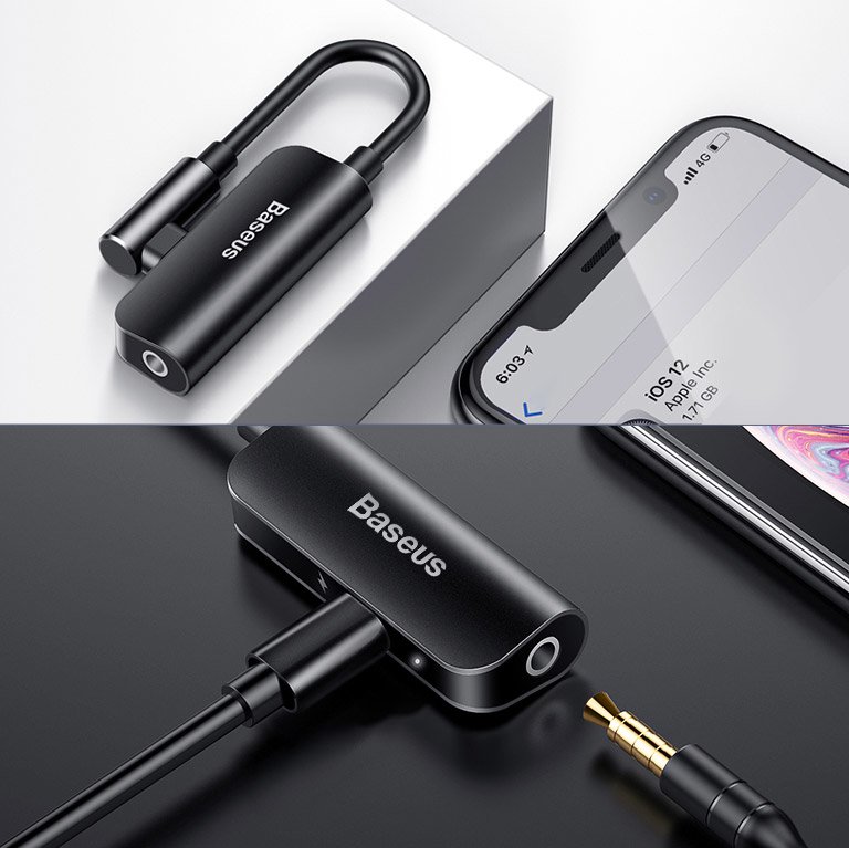 Bộ chuyển đổi Baseus sạc nhanh 2A Lightning sang Audio 3.5mm + Lightning tương thích với tất cả iPhone - Hàng chính hãng