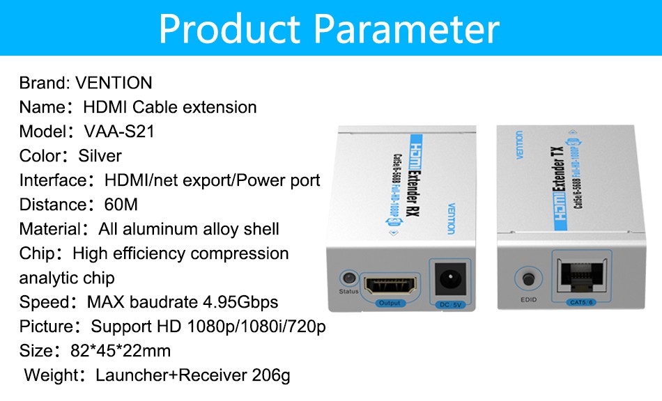 Bộ khuếch đại tín hiệu HDMI qua LAN 60m VAA-S21-S, HDMI to RJ45 - Hàng Chính Hãng