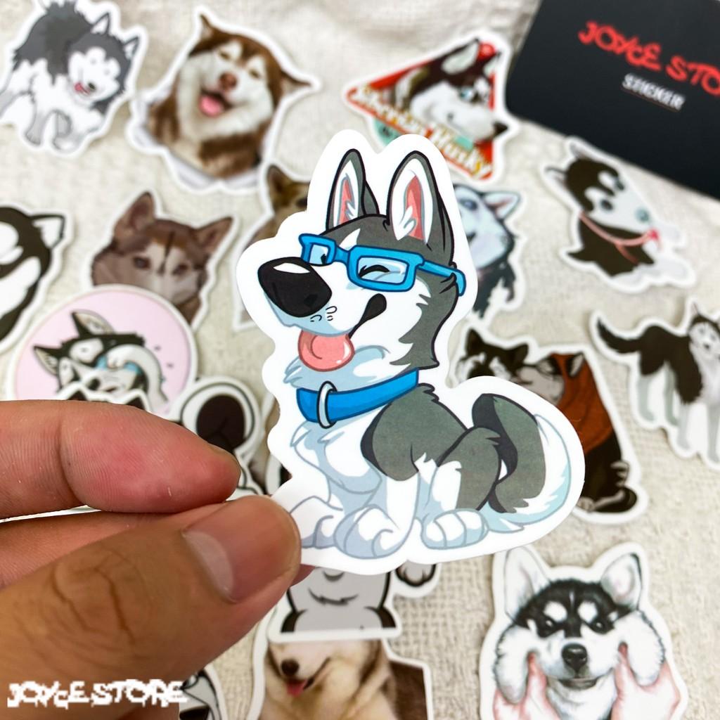 Bộ 50 Sticker (nhãn dán) CHÓ HUSKY NGÁO NGƠ - trang trí nón bảo hiểm, ghi-ta, tủ lạnh, máy tính