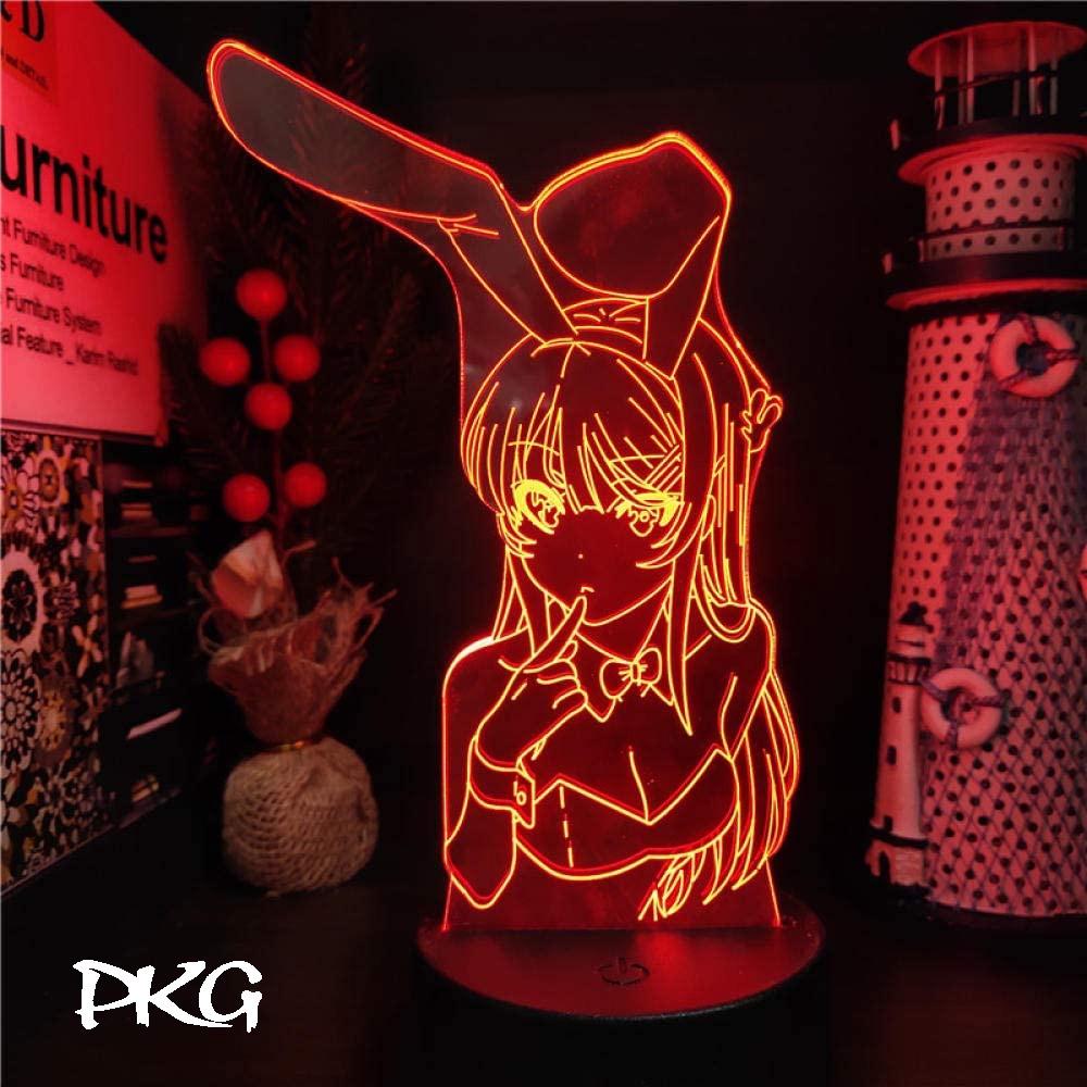 Đèn Ngủ Led 3D Hình Senpai Mai Sakurajima Kawaii Quà Tặng Trang Trí cảm ứng có Điều khiển từ xa nháy sáng 16 màu