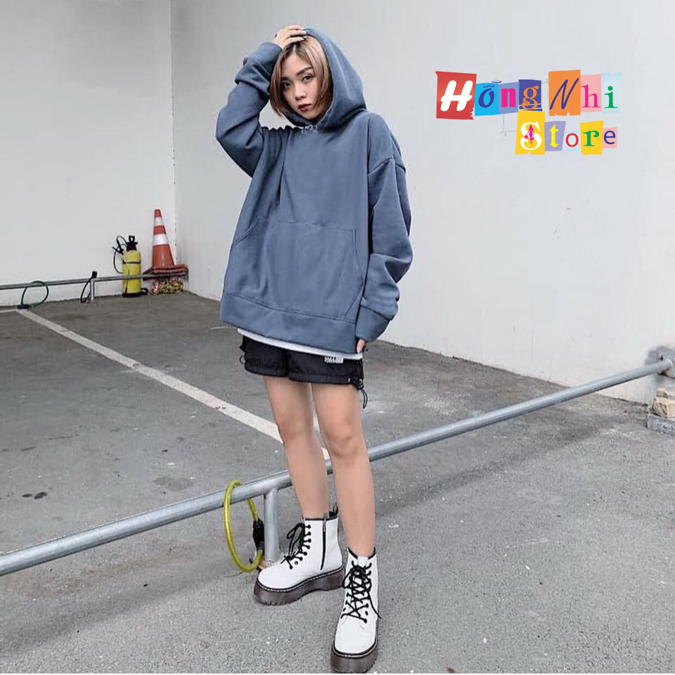 Áo Hoodie Trơn Màu Xám Đậm Cao Cấp Dáng Rộng Unisex Nam Nữ Mặc Được - MM