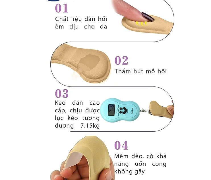 Bộ 2 cặp lót giày 4D bảo vệ gót chân và chống tuột gót giày (loại bầu) 1 CẶP KEM VÀ 1 CẶP ĐEN