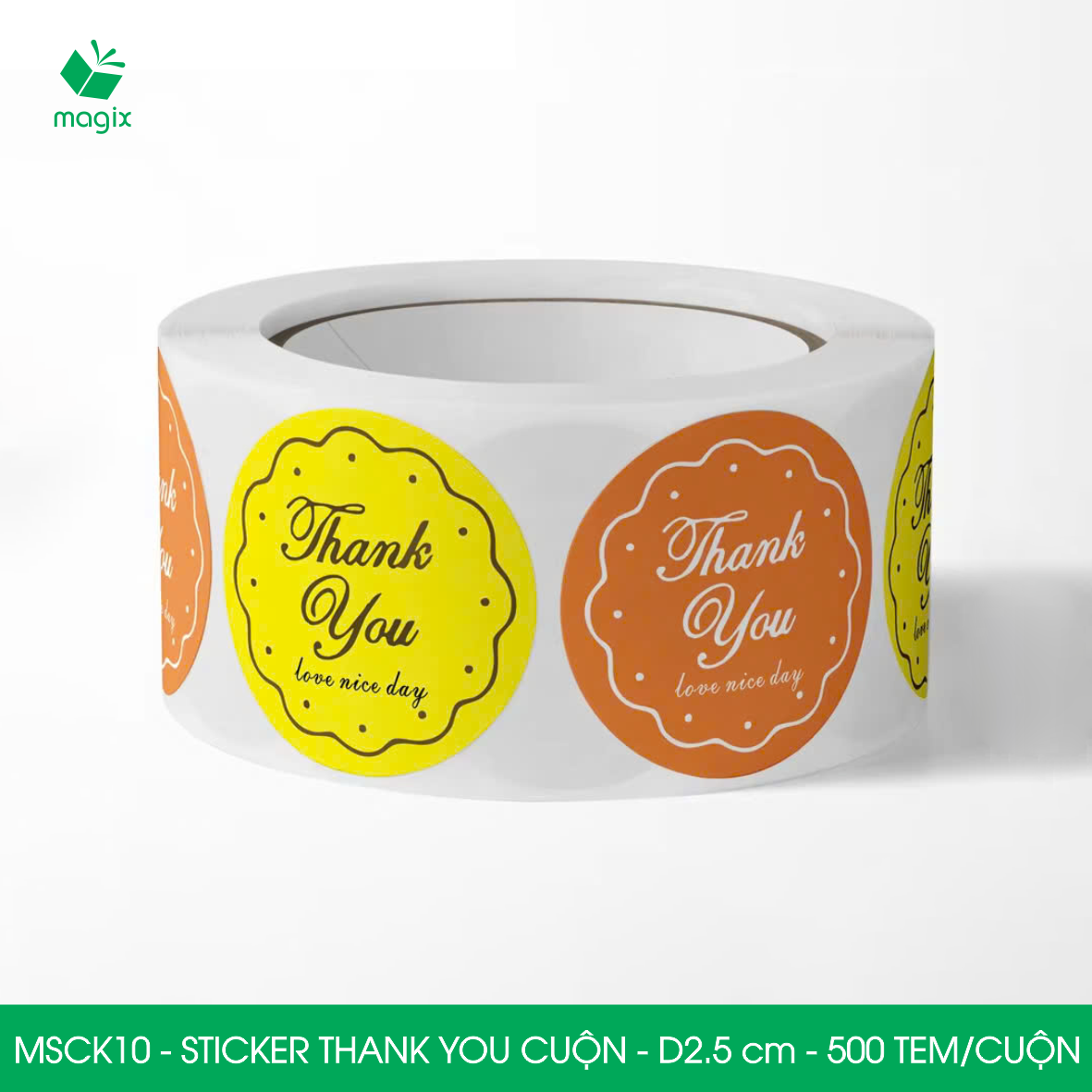 MSCK10 - D2.5 cm - Cuộn 500 sticker thank you tròn, nhãn dán thank you, tem dán cảm ơn