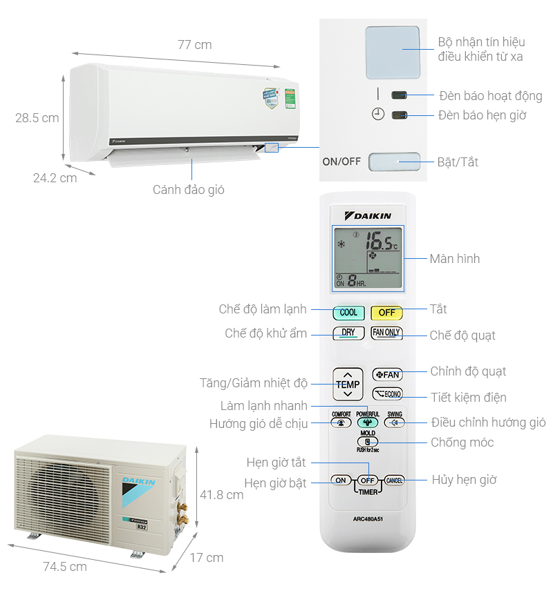 Máy lạnh Daikin inverter 1 HP FTKB25WMVMV/RKB25WMVMV-Hàng Chính Hãng.