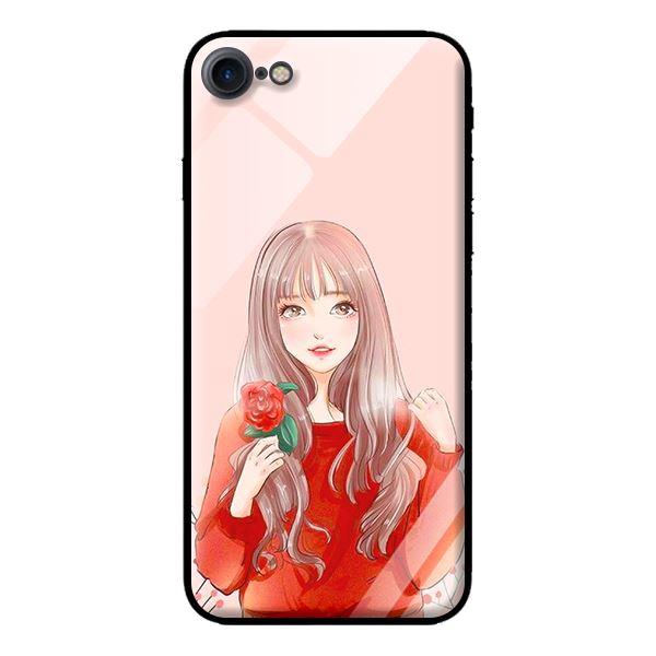 Ốp lưng kính cường lực cho iPhone 7 Cô Gái Cầm Hoa - Hàng chính hãng