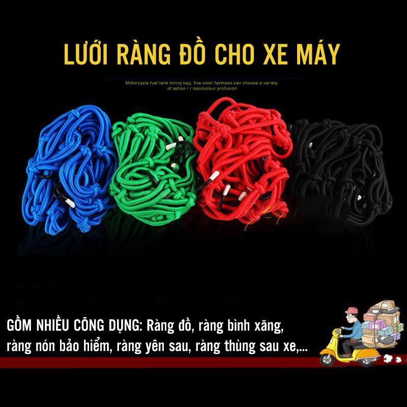 Lưới ràng đồ xe máy dây thun chằng bình xăng xe đi phượt nhiều kích cỡ