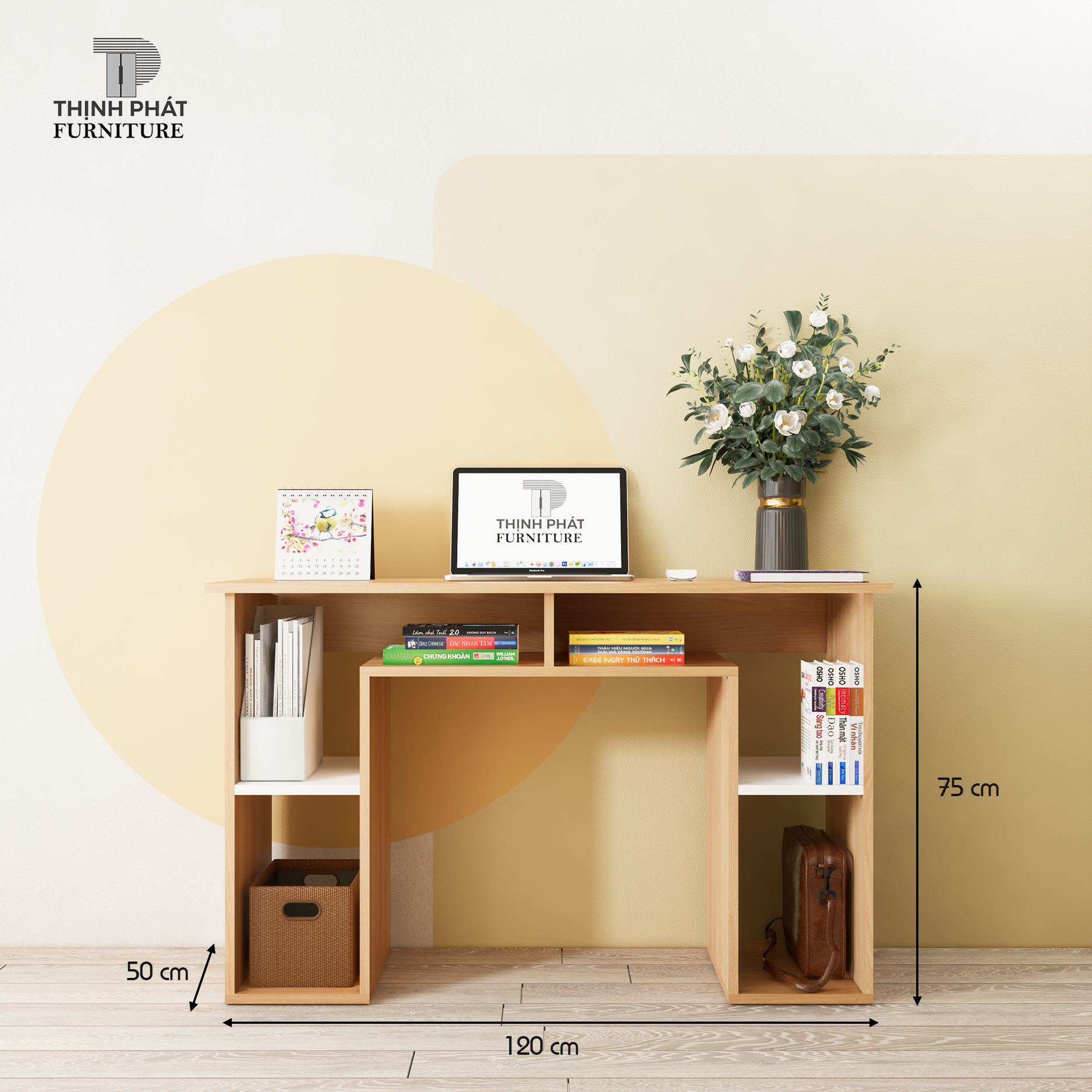 BÀN LÀM VIỆC – BÀN HỌC NHIỀU TẦNG KỆ SÁCH THỊNH PHÁT FURNITURE BLV-TP06