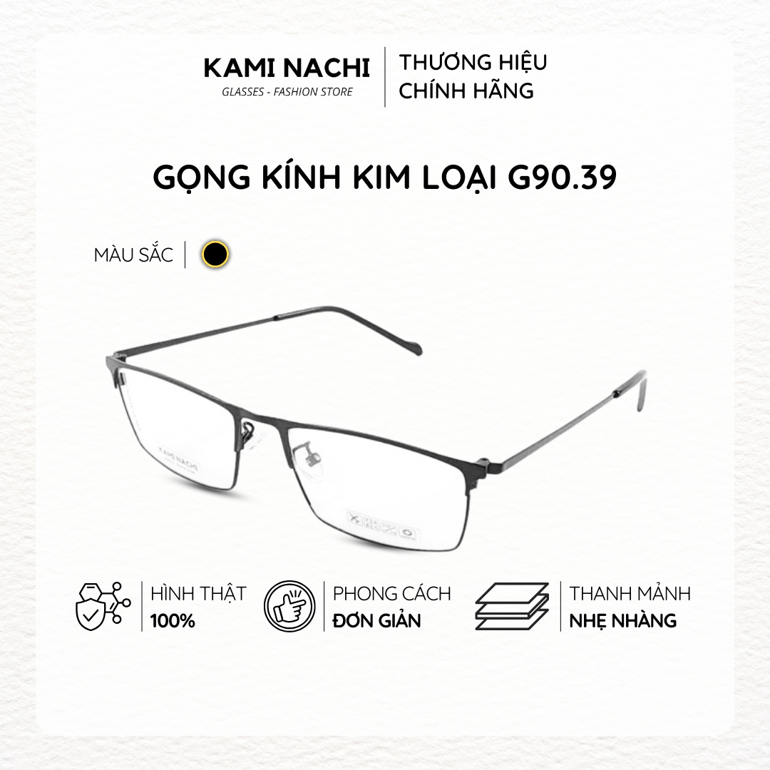 Gọng kính kim loại dáng vuông KAMI NACHI phong cách đơn giản G90.39