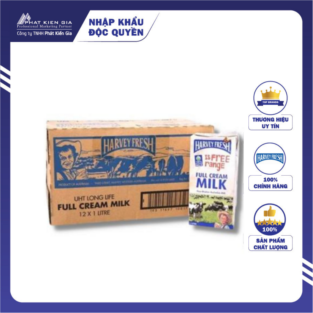 COMBO 12 Hộp Sữa Tươi Tiệt Trùng Nguyên Kem Harvey Fresh 1L