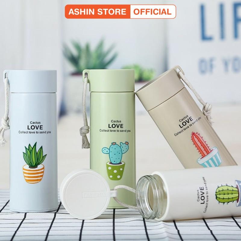 Bình Nước Thủy Tinh Giữ Nhiệt Chữ Love Bọc Nhựa 450ML Hiện Đại