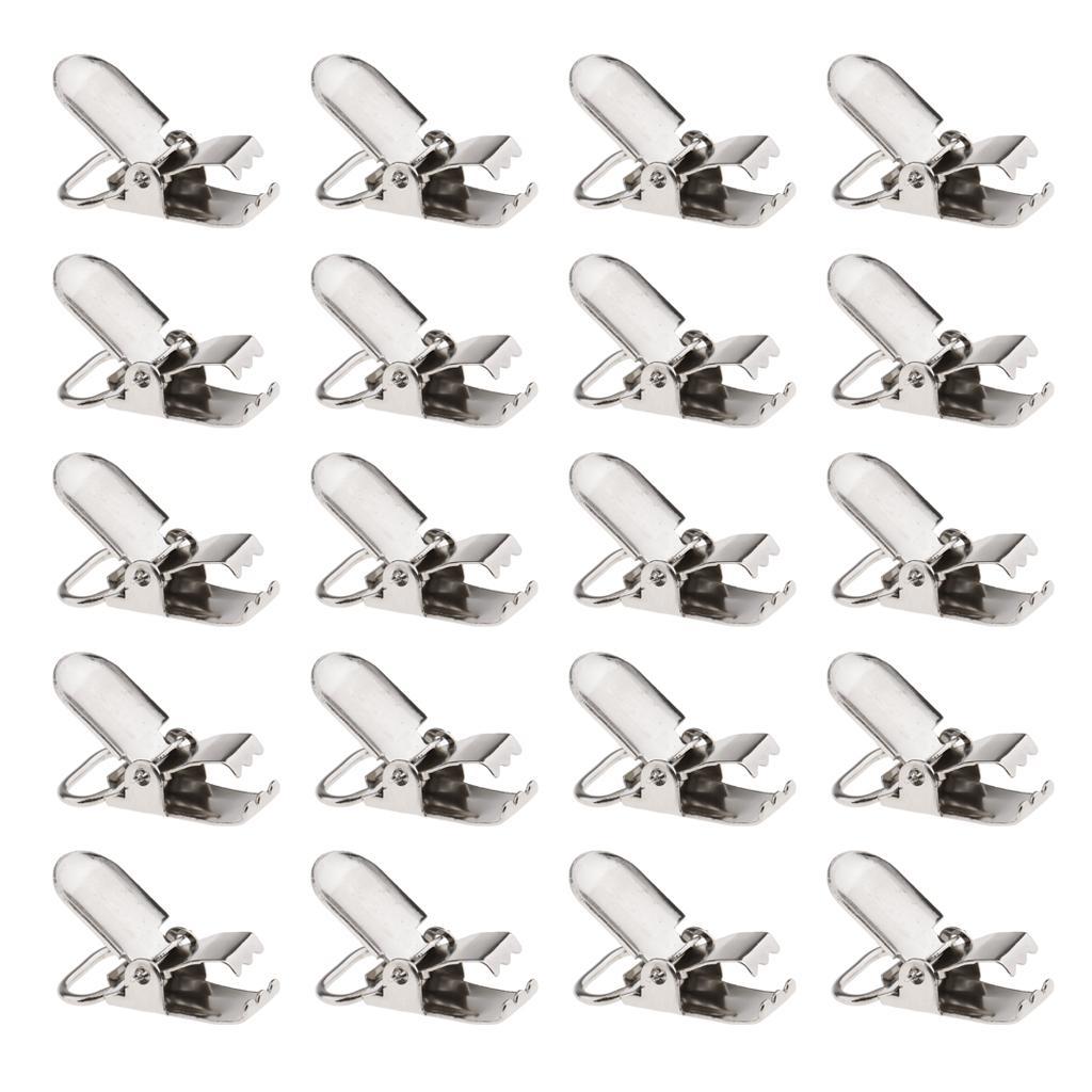 20 Pieces 1" Metal Baby Pacifier Suspender Clips Webbing Dummy Strap Holder Craft Hooks Silver