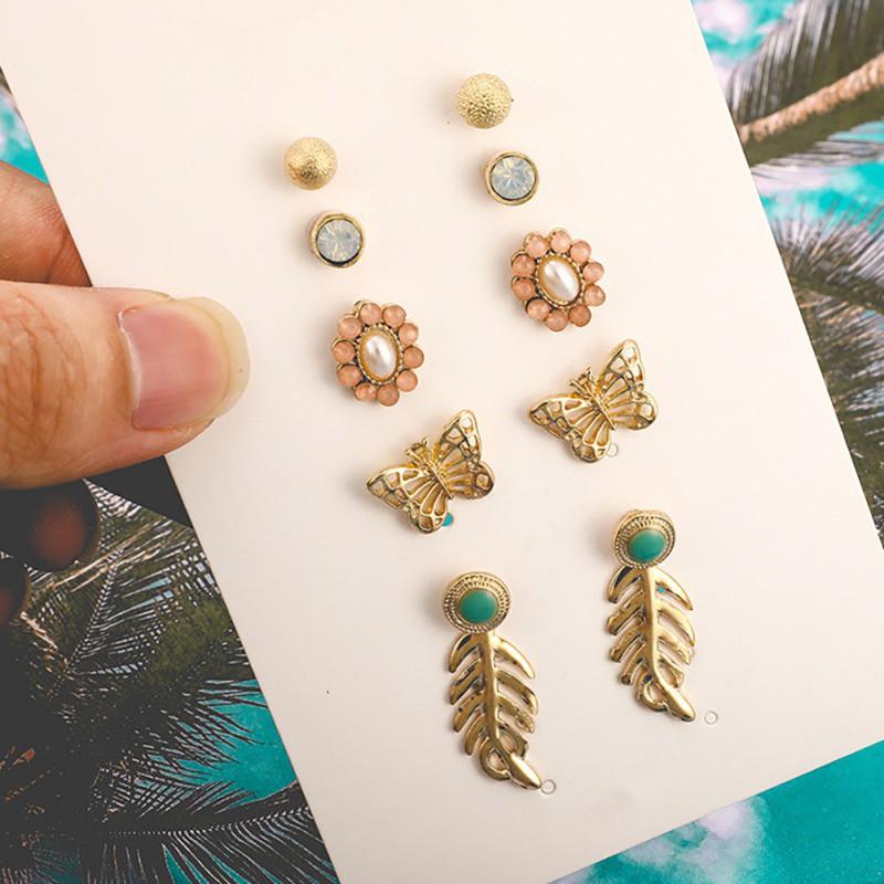 Set 5/6 Đôi Bông Tai Hợp Kim Nhiều Kiểu Dáng Xinh Xắn Cho Nữ