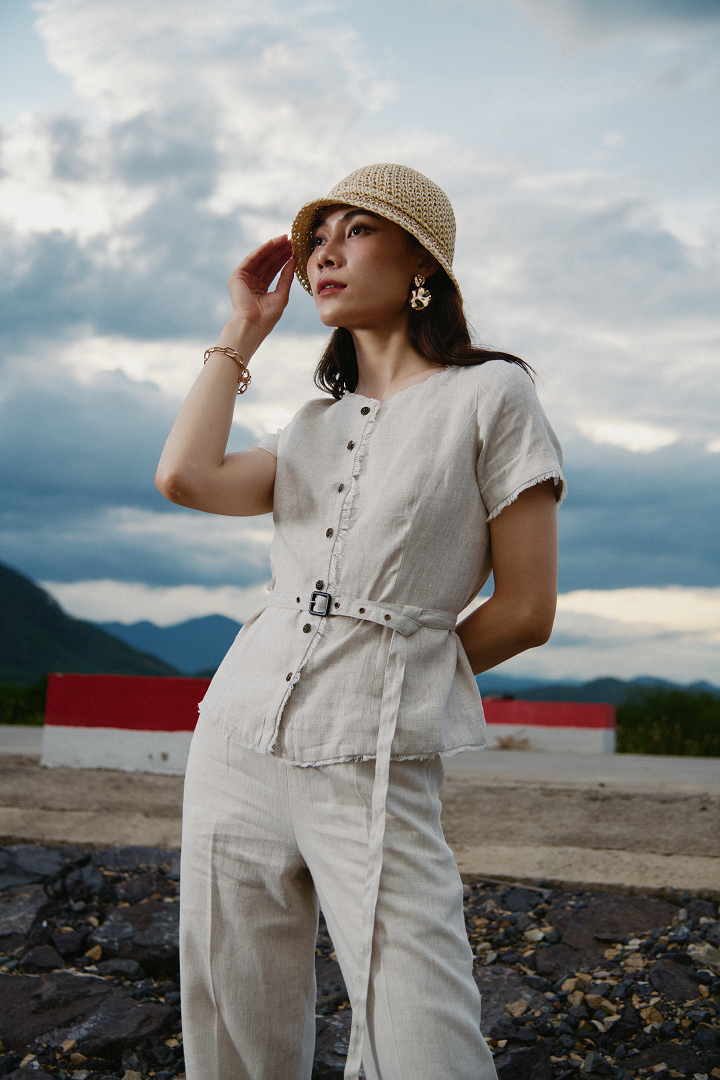 Áo Linen Rút Chỉ Lanh TOP220 thời trang thiết kế Hity