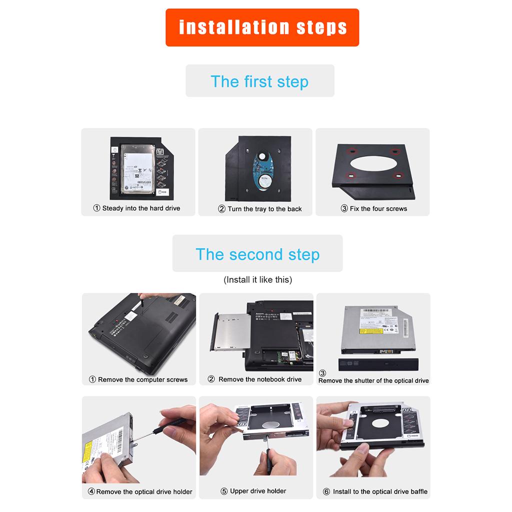 ABS 9.5mm SATA3.0 SSD HDD Hard Drive Caddy Optical Bay Bracket for Laptops Black