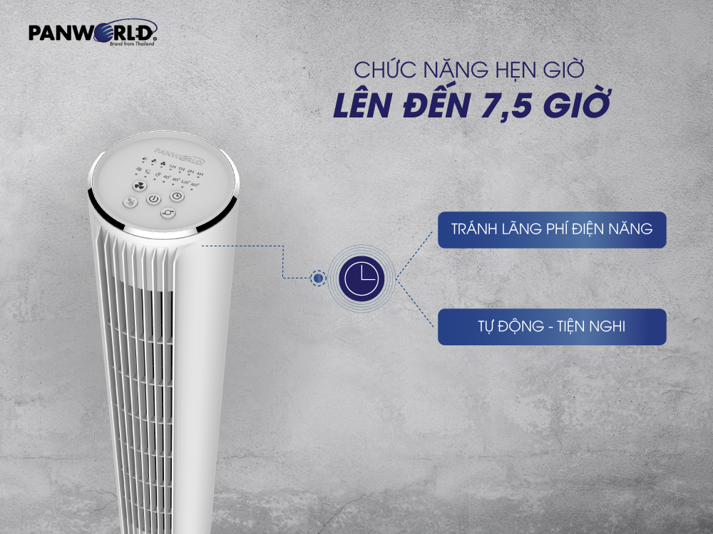 Quạt Tháp Panworld The Pure PW-22G không cánh xoay 360 độ lọc không khí hẹn giờ thương hiệu Thái Lan - Hàng chính hãng