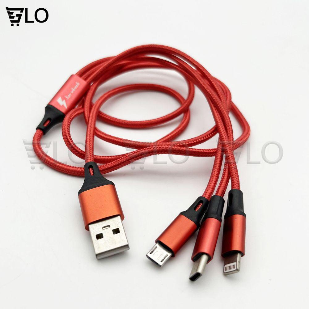 Cáp Sạc 3 Đầu ,Type C,Micro USB Dây Dù Chống Đứt Dài 1m