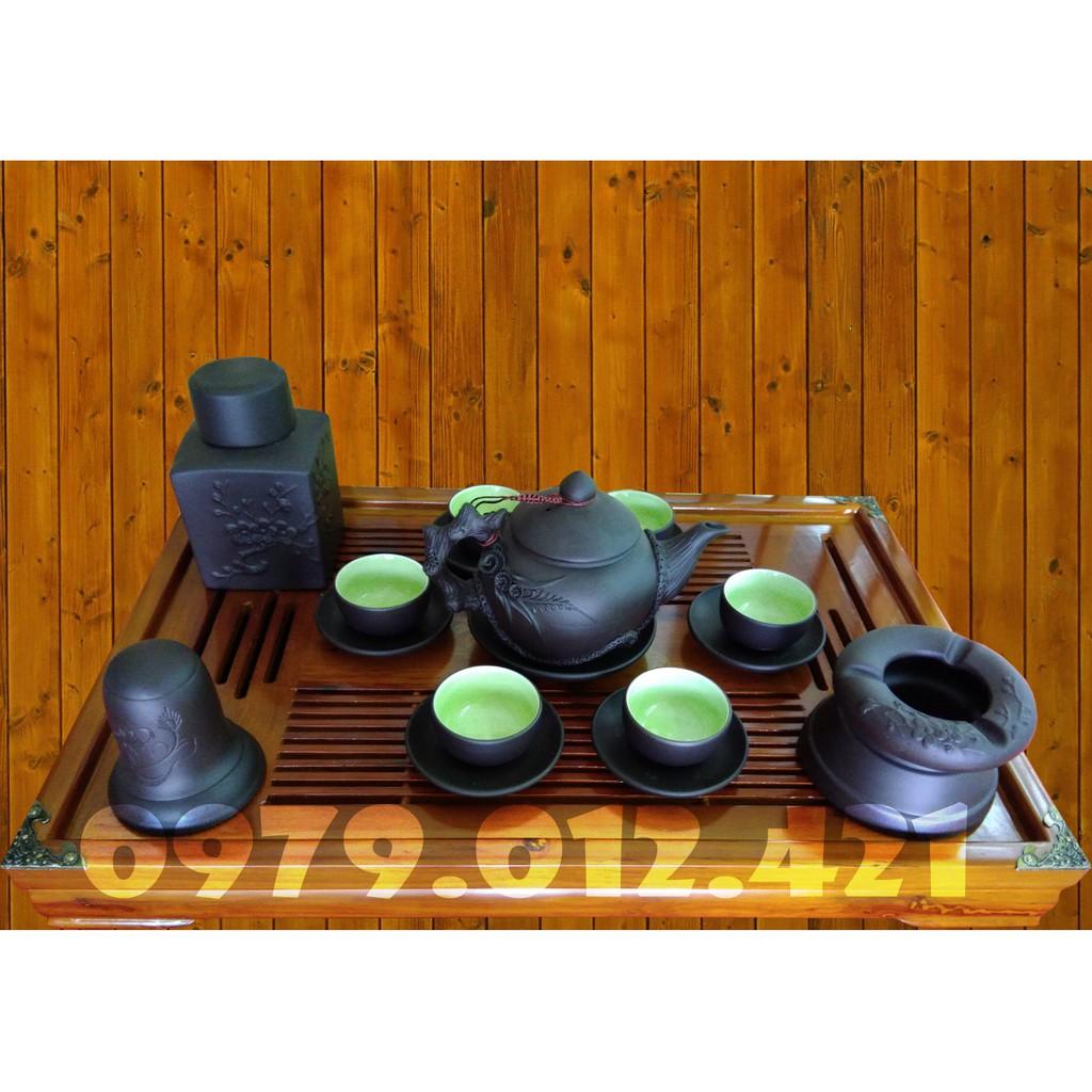 Combo bộ ấm chén đắp nổi Bát Tràng đầy đủ các món