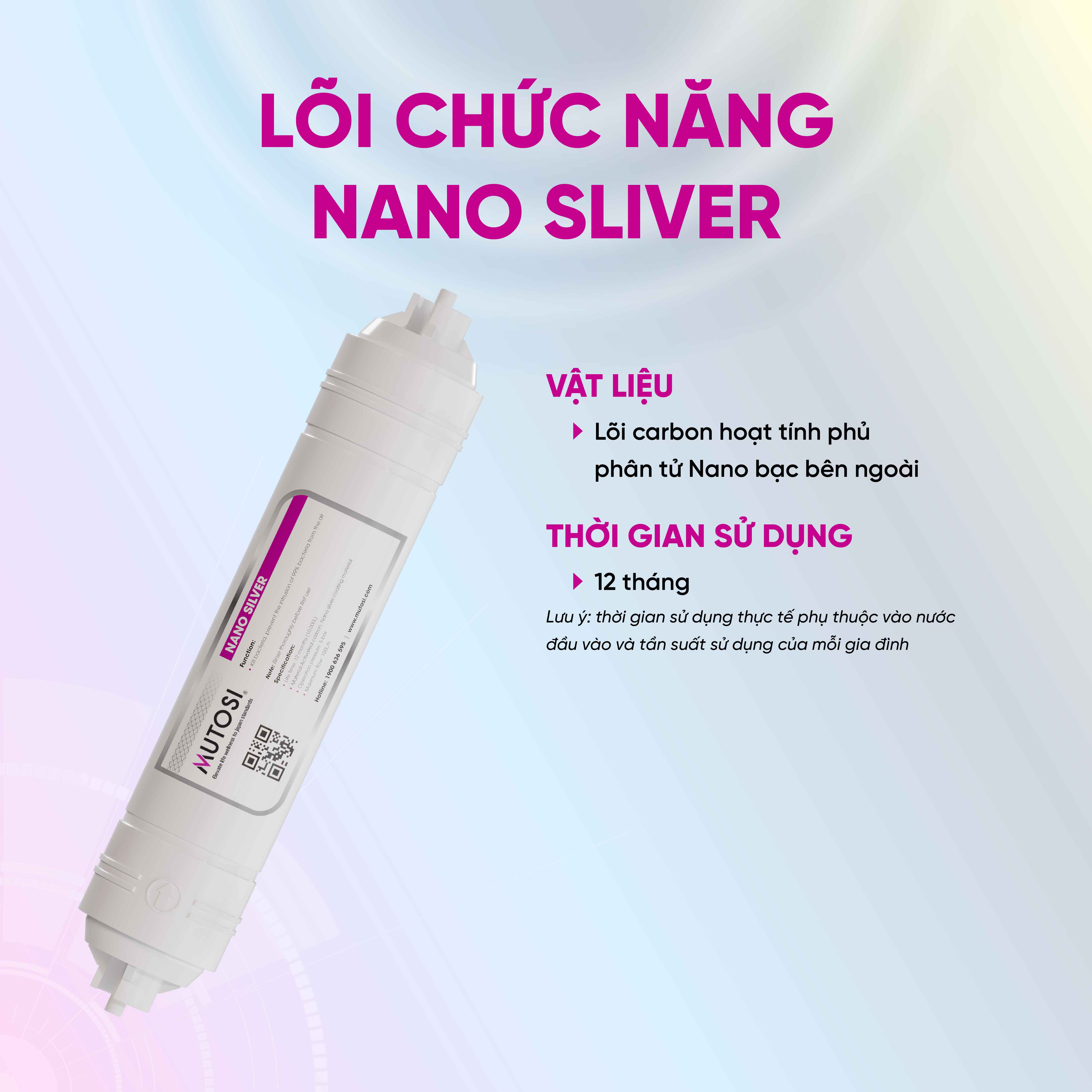 Lõi lọc nước -  Hàng chính hãng Mutosi số 7/8/9 - Lõi Nanosilver (Nano bạc) - Diệt khuẩn, chống tái nhiễm khuẩn