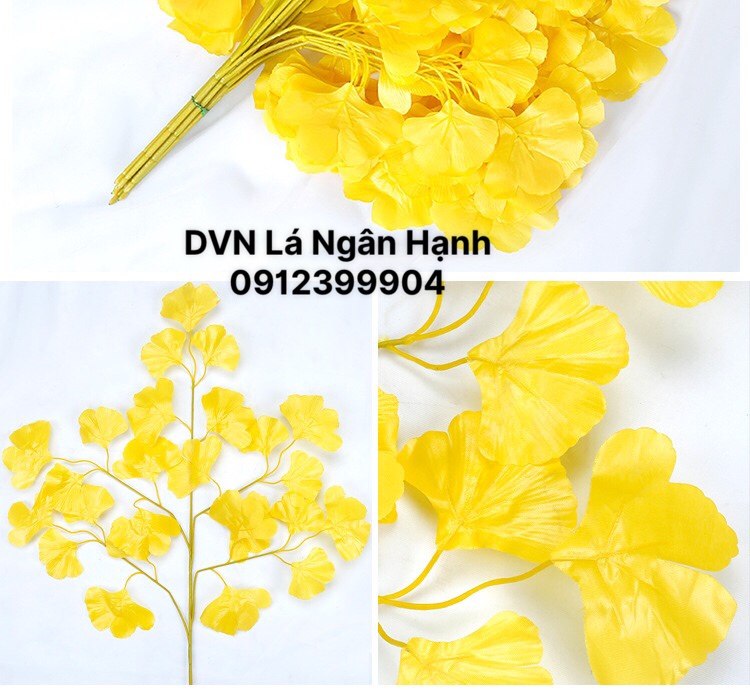 Bó 12 cành Lá ngân hạnh decor lá giả, lá vàng trang trí cành cây giả cao cấp