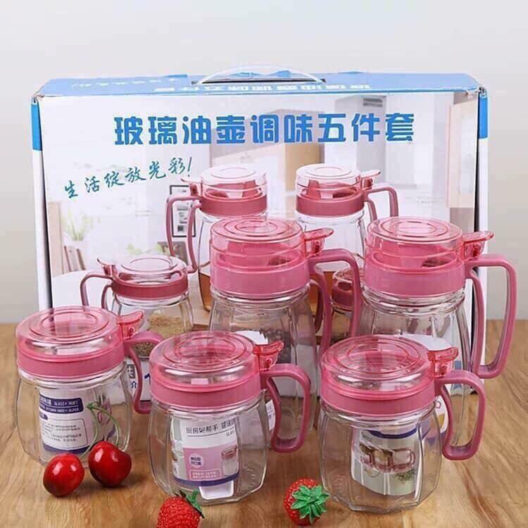 Bộ 5 Hũ Thuỷ Tinh Đựng Gia Vị, Bộ Hũ Gia Vị