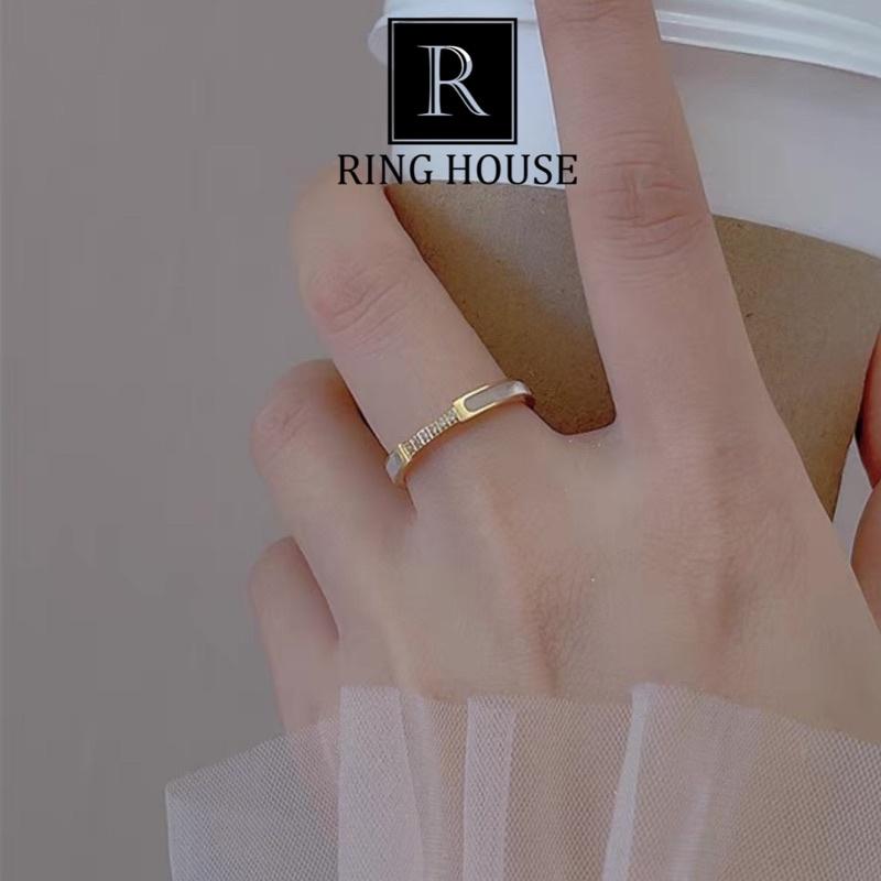 (Titan) Nhẫn Cho Cặp Đôi Nam Nữ Khảm Xà Cừ Đính Đá Zircon Vàng Gold Đẹp Ring House