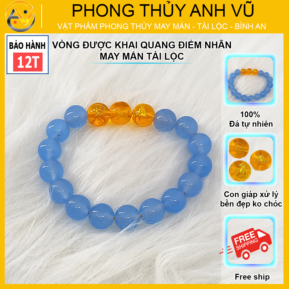 Vòng mã não xanh tự nhiên tam hợp dần ngọ tuất - size 8 10ly cho nữ mệnh thủy, mệnh mộc - có khai quang điểm nhãn may mắn tài lộc - PHONG THỦY ANH VŨ