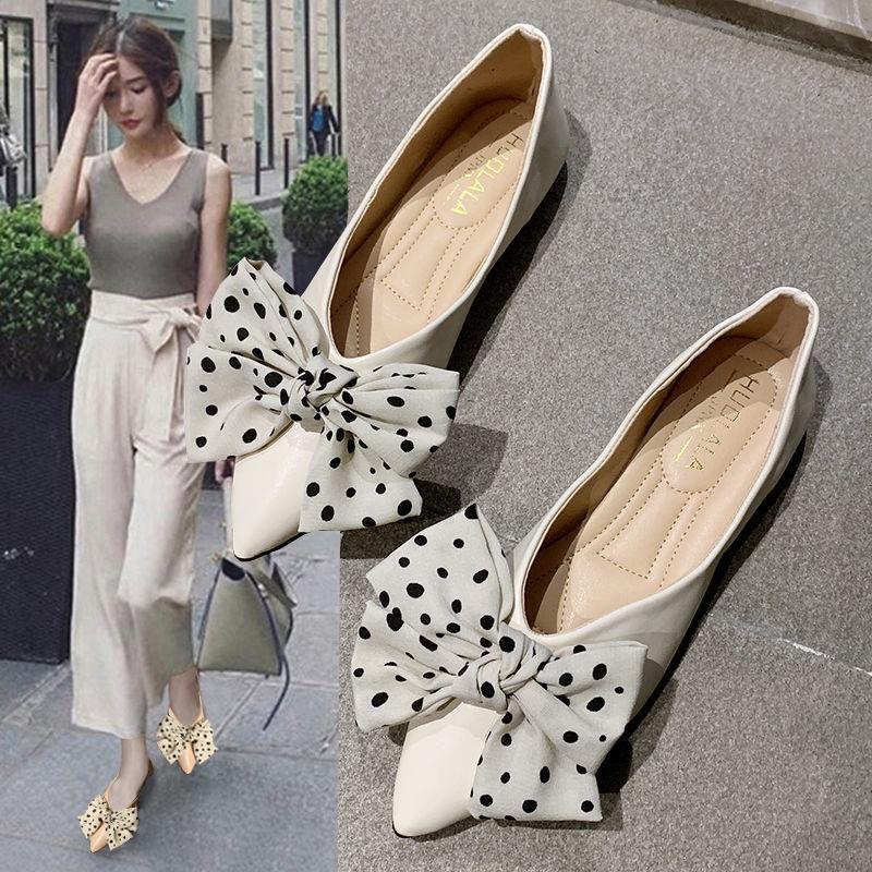 Giày Búp Bê Da Đính Nơ Xinh Xắn Cho Nữ