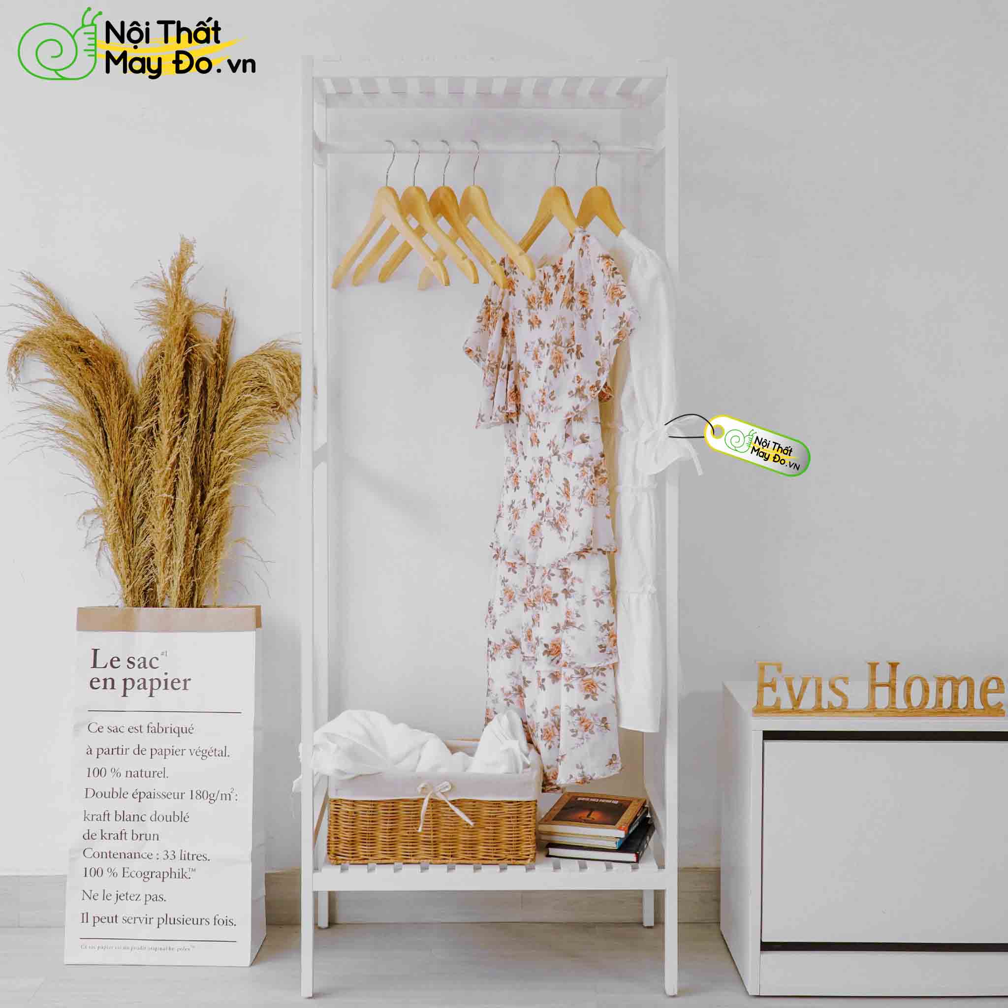 Tủ Treo Quần Áo Tiện Lợi - Shelf Hanger - Thiết Kế 1 Ngăn Gọn Gàng - Khung Gỗ Thông Bền Chắc - Có 2 Màu Sắc Lựa Chọn