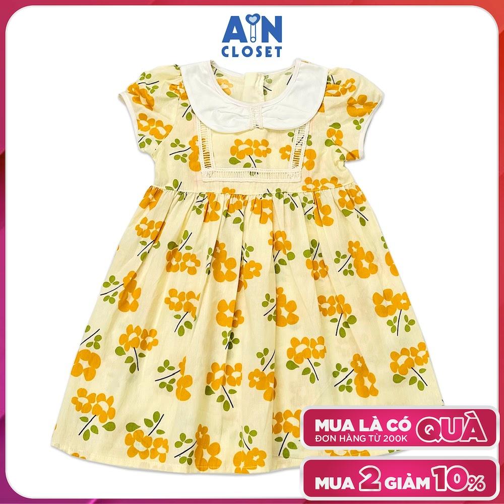 Đầm bé gái họa tiết hoa Chăm Pa vàng cotton - AICDBGYAXYQI - AIN Closet