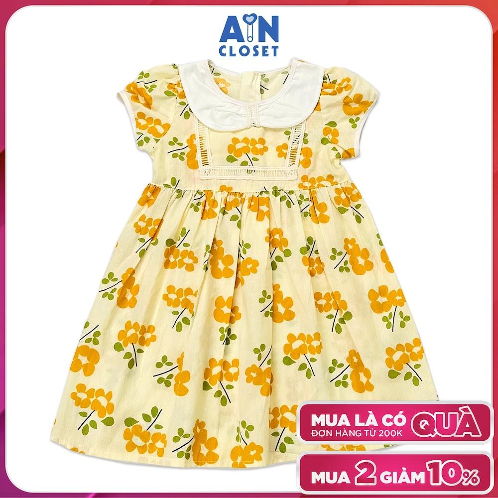 Đầm bé gái họa tiết hoa Chăm Pa vàng cotton - AICDBGYAXYQI - AIN Closet