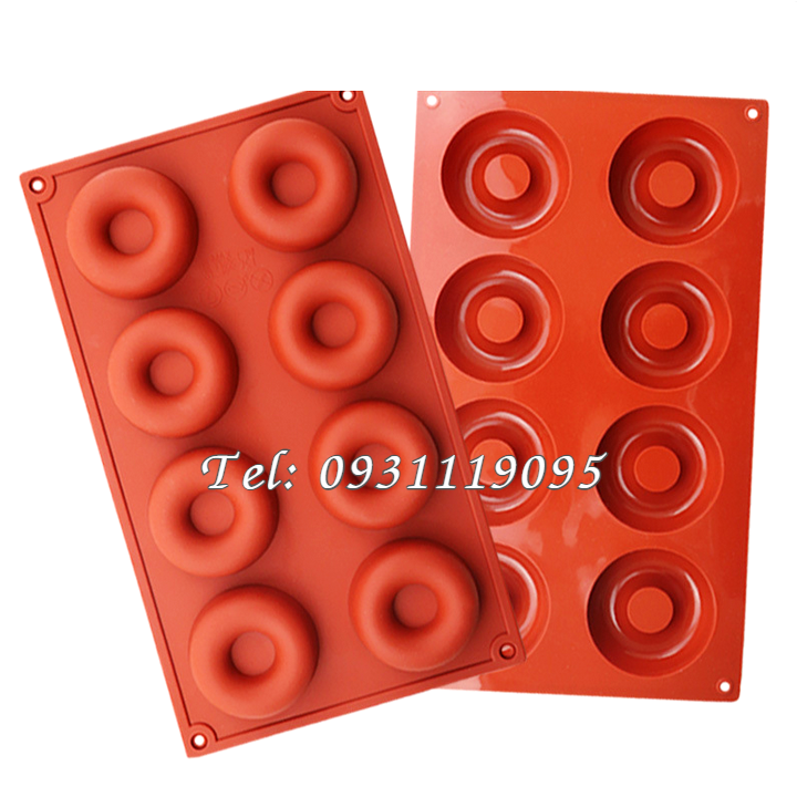 Khuôn silicon làm bánh, rau câu, socola vĩ 8 hình bánh Donut – Mã số 1444