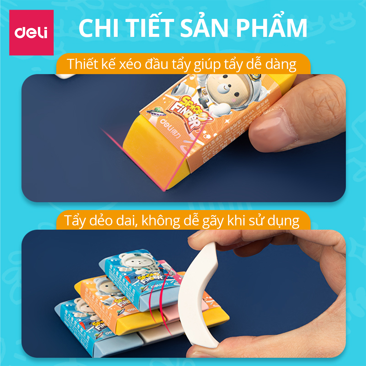 Gôm Tẩy Chì 2B Deli - Hình Gấu Phi Hành Gia Ít Vụn Tẩy Sạch Màu Sắc Cho Học Sinh Văn Phòng - VP116