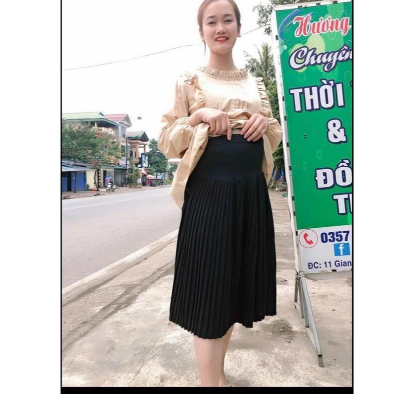 Chân váy bầu xếp ly DÁNG DÀI -