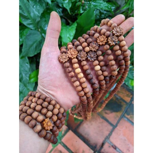 Chuỗi hạt gỗ thơm ngọc am 108 charm mix hoa sen vòng lắc tay nam loại 8 ly