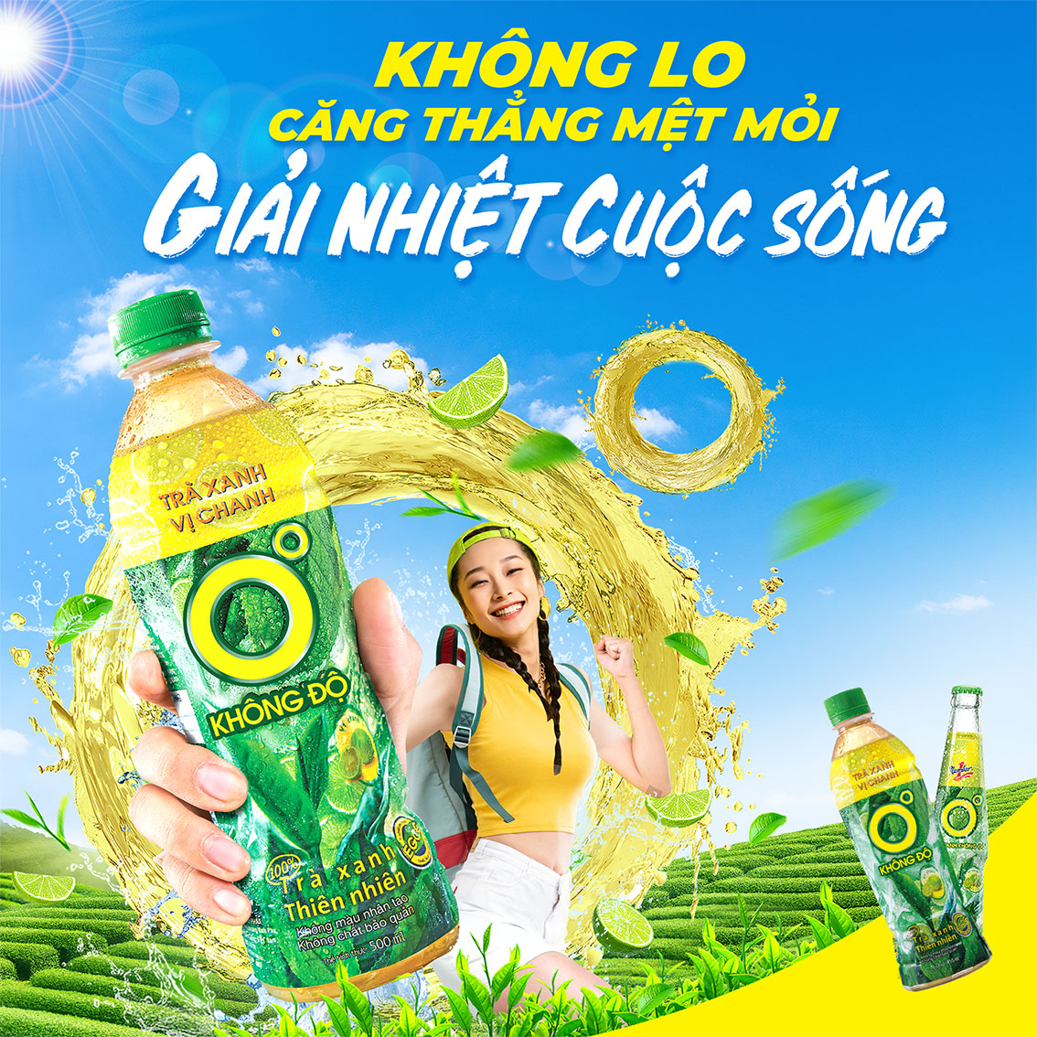 Hình ảnh Thùng 24 chai Trà xanh vị chanh Không Độ chai PET 455 ml