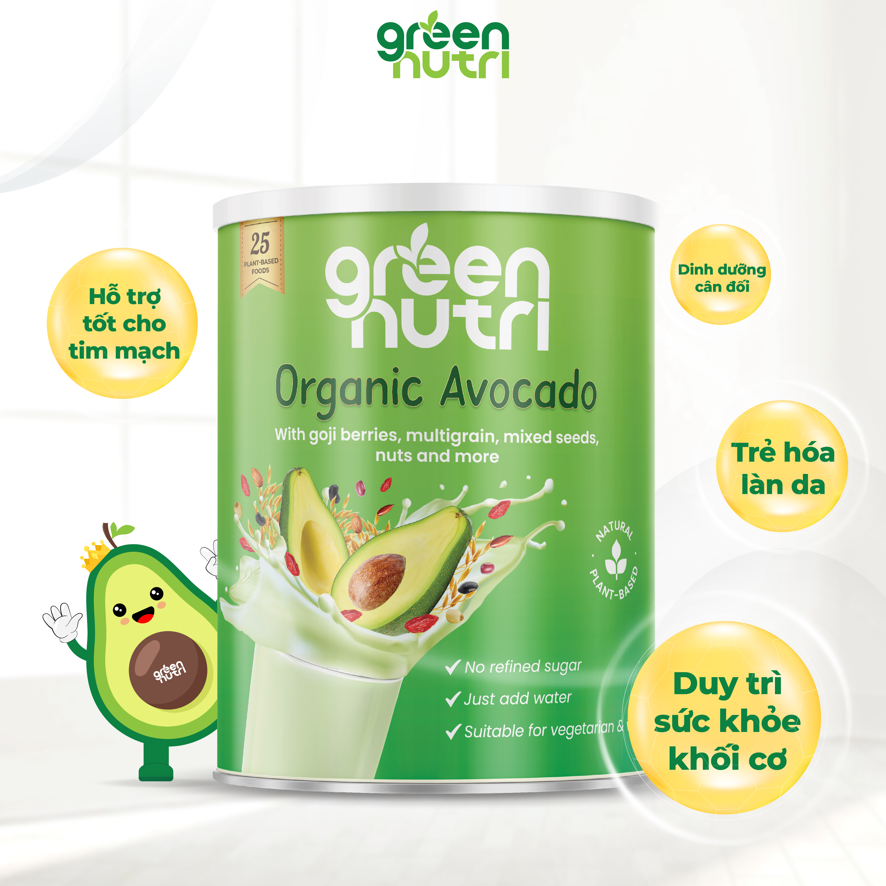 Organic Avocado - Sữa Hạt Ngũ Cốc Có Chứa BCAAs Duy Trì Sức Khỏe Khối Cơ [Lon 750g]