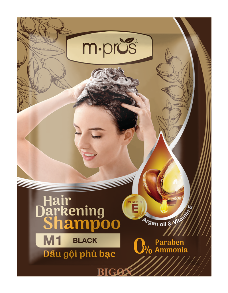 [Đủ Màu] Dầu Gội Nhuộm Tóc  Đen &amp; Nâu Phủ Bạc Siêu Dưỡng M.PROS Gói 25ml