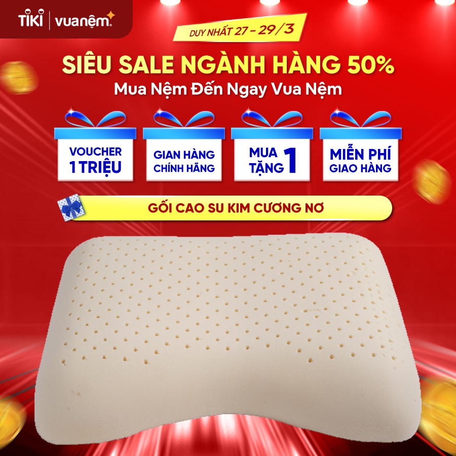 Gối cao su Kim Cương nơ 40x55cm 100% cao su tự nhiên, nhẹ, mềm, êm