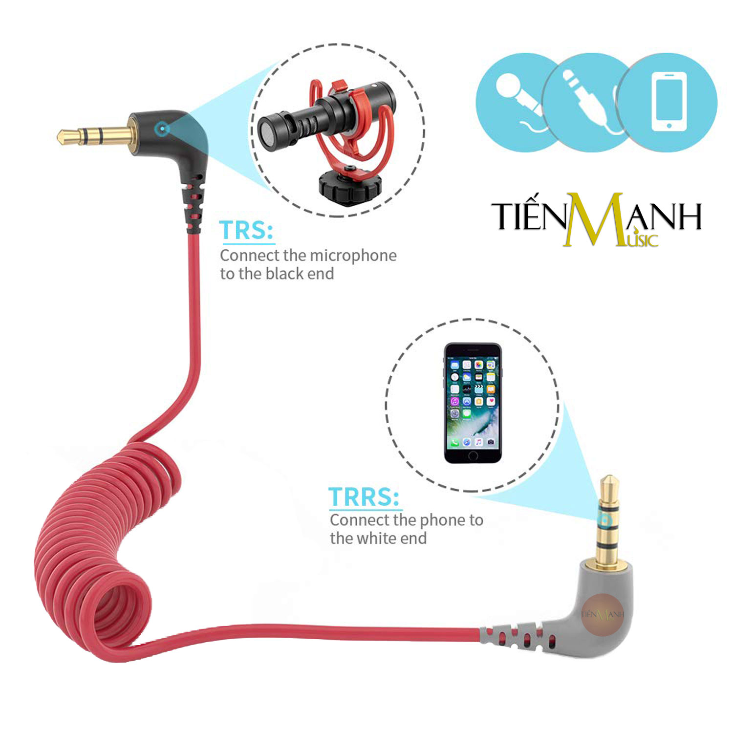 Rode SC7 - Cáp Chuyển Đổi Tín Hiệu Từ Micro vào Điện Thoại 3.5mm TRS to TRRS Jack, Rack, Rắc, Giắc SmartPhone Hàng Chính Hãng - Kèm Móng Gẩy DreamMaker