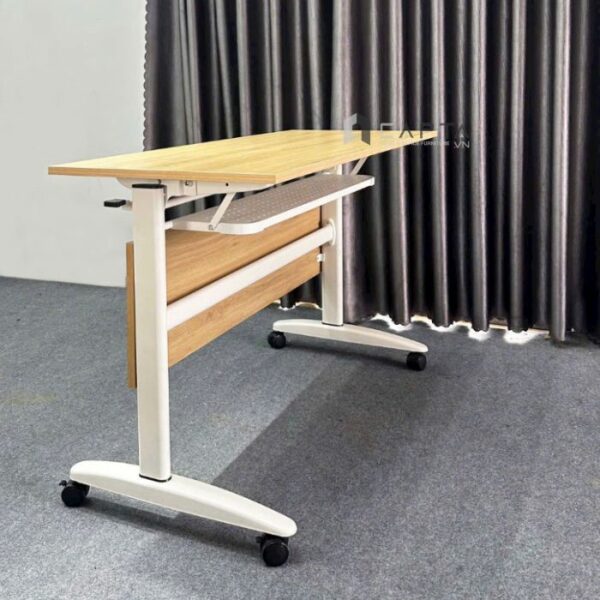 Bàn họp mặt MFC xếp gọn TF2005-12W Nội thất Capta Bàn đào tạo mặt xếp gọn màu vân gỗ tự nhiên chân bàn sắt sơn tĩnh điện màu trắng có bánh xe hcm