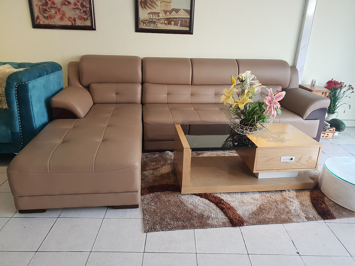 Sofa da góc L Tundo màu kem 2m8 x 1m8
