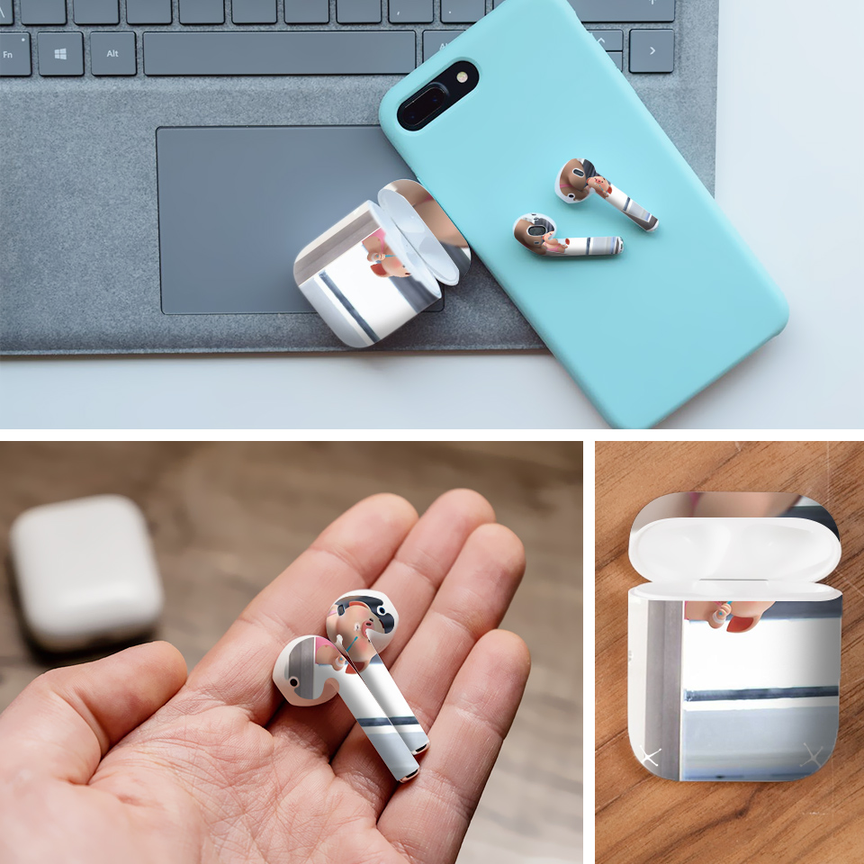 Miếng dán skin chống bẩn cho tai nghe AirPods in hình Heo con dễ thương - HEO2k19 - 126 (bản không dây 1 và 2