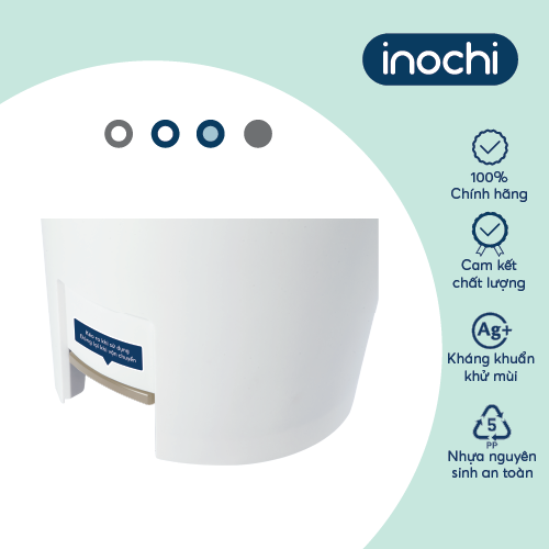 Thùng rác đạp tròn Inochi - Hiro 6L Thân Ghi sữa+ Nắp Ghi sữa/Xanh nhật