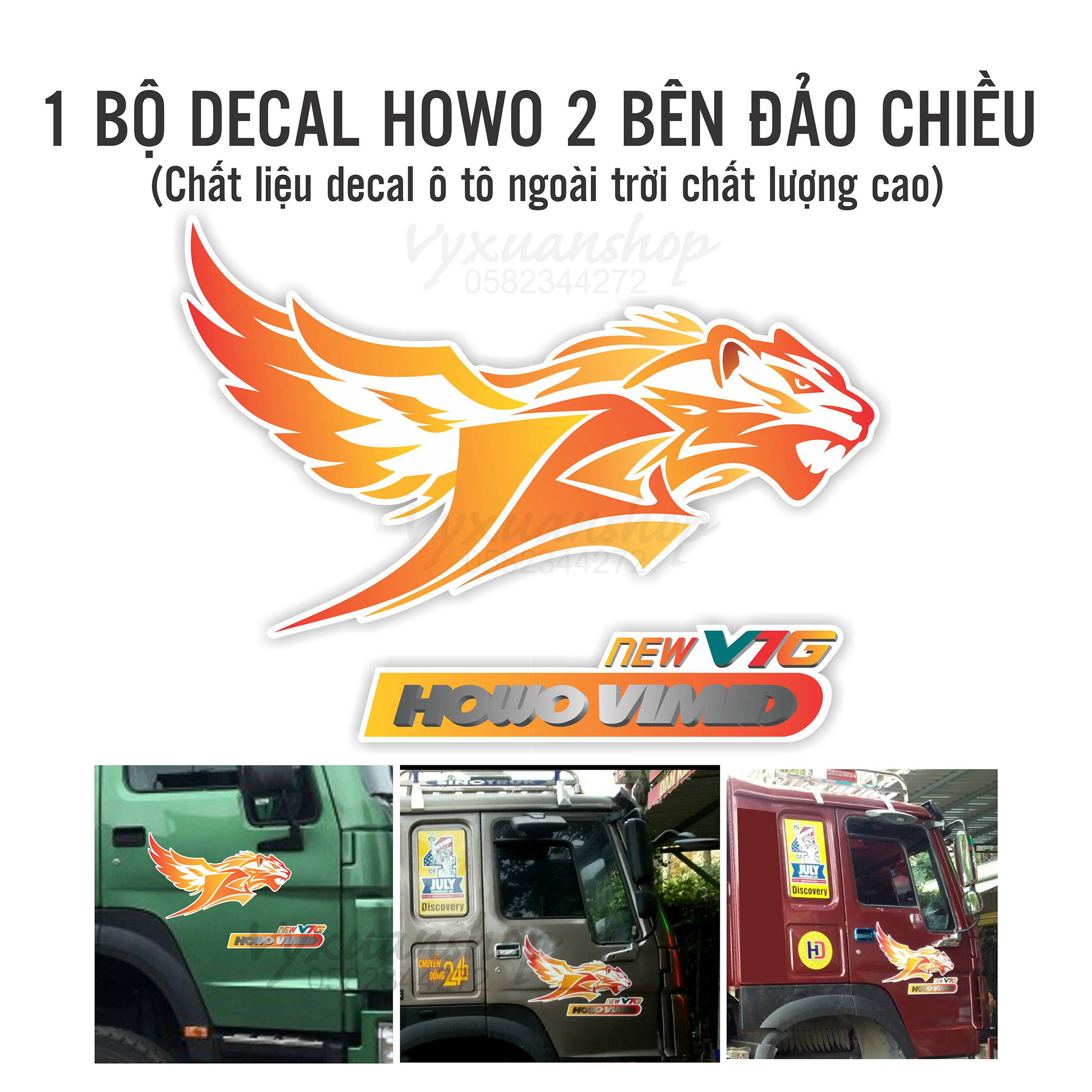 Tem hổ Howo dán xe tải các màu, decan trang trí xe tải