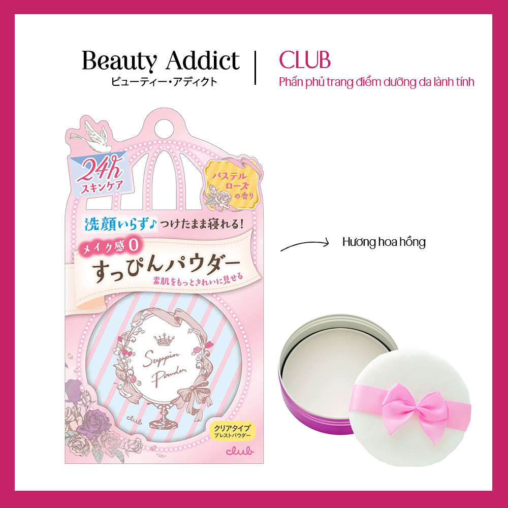 Phấn Phủ Dạng Nén Nhật Bản Dưỡng Ẩm Sử Dụng 24h Club Suppin Powder Hương Hoa Hồng Cực Mịn, Kiềm Dầu