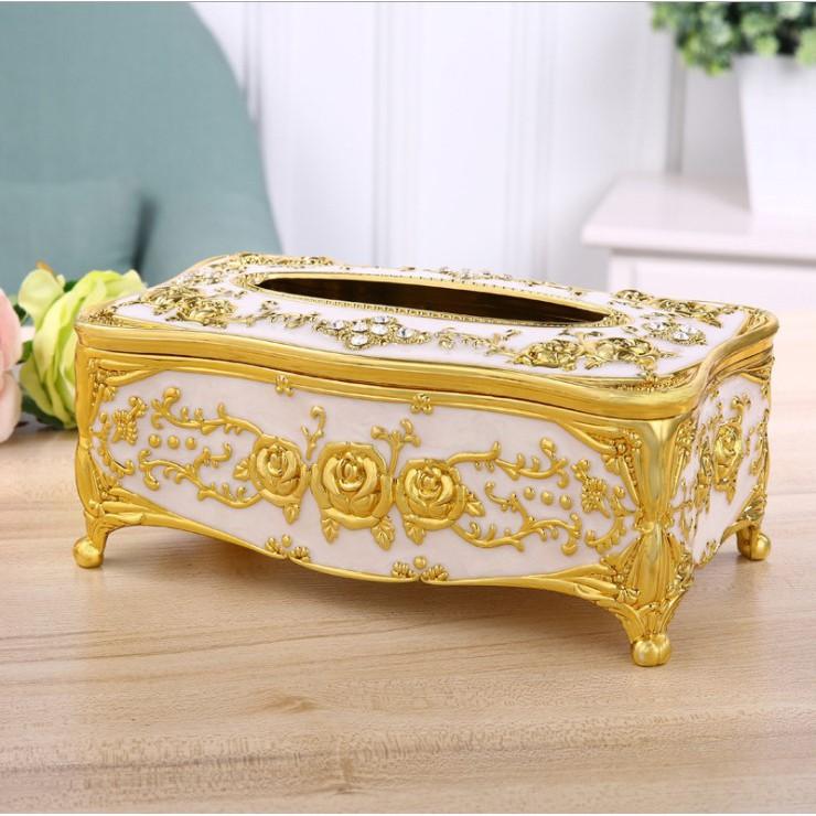 Hộp đựng giấy ăn và lọ tăm phong cách mạ Vàng, Bạc cao cấp phong cách hoàng gia