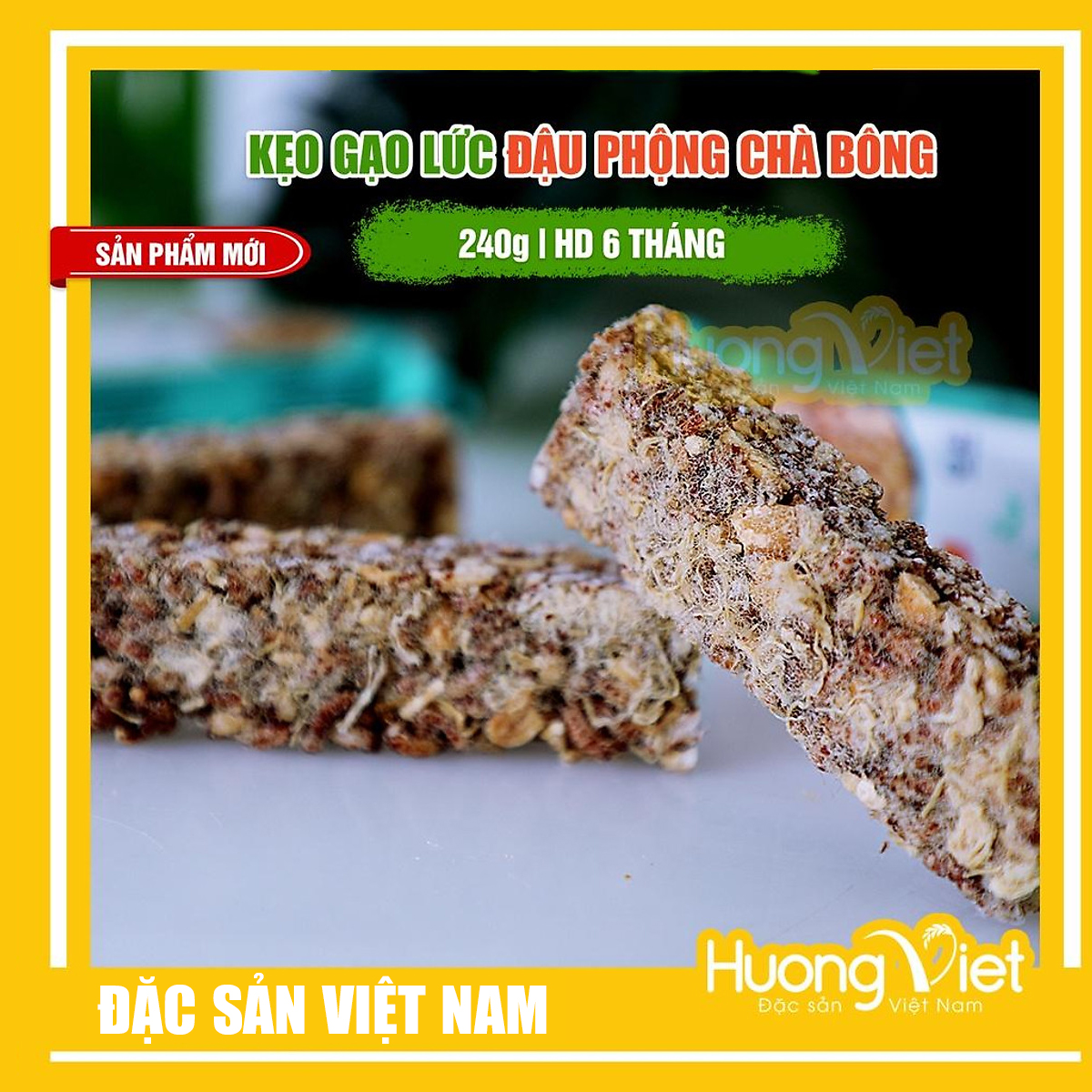 Thanh gạo lứt chà bông Tân Huê Viên 240g, kẹo gạo lức đậu phộng chà bông (12 thanh x 20g)